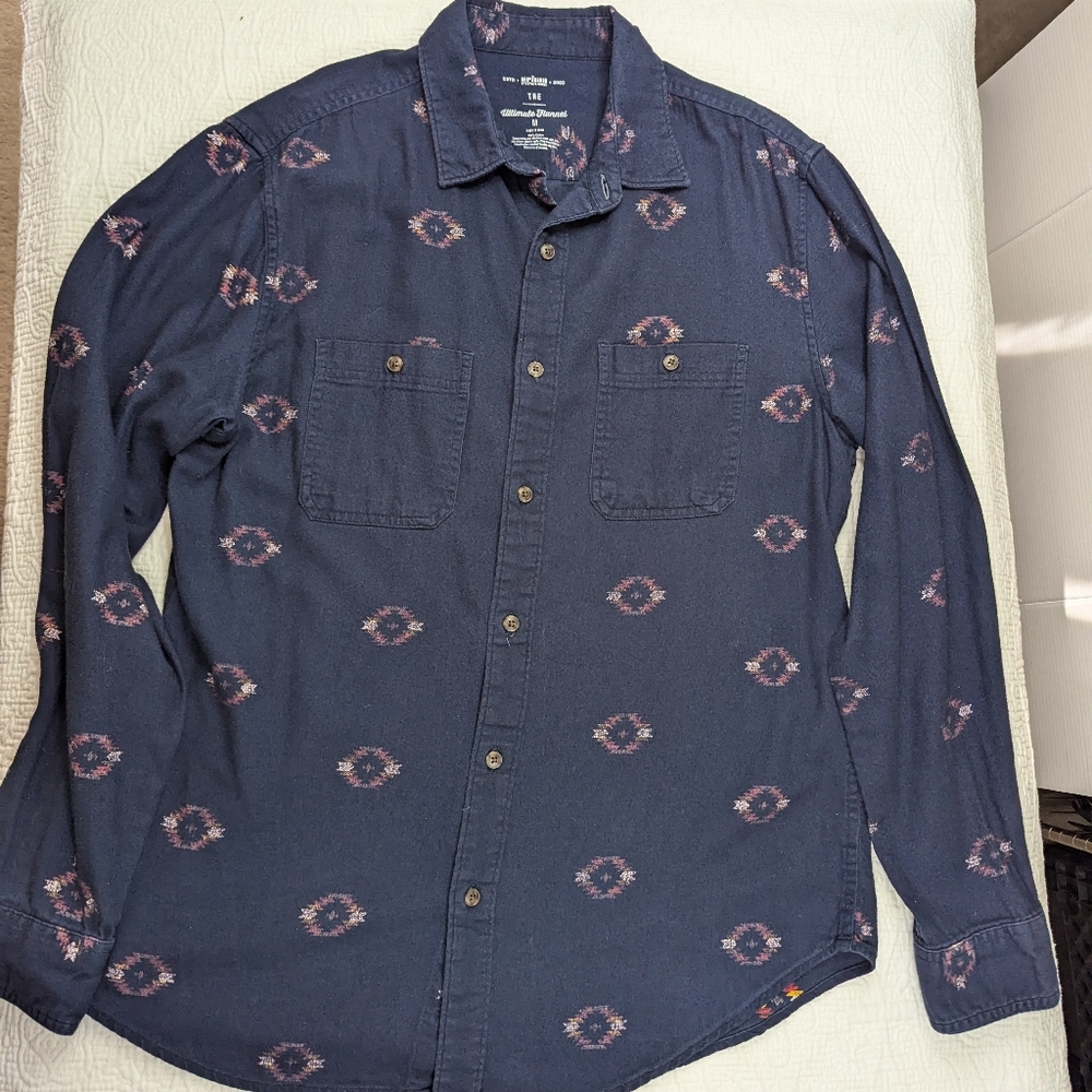 VTG Urban Pipeline Ultimate Flannel Shirt Navy Aztec Native American Print M - Picture 9 of 11